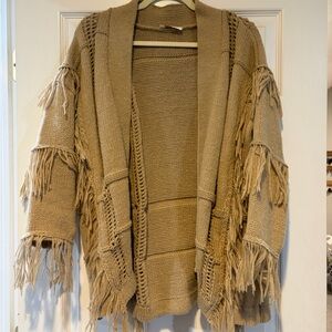 Boho Fringe Cardigan in Tan
